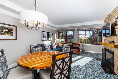 Sample Living and Dining Area With Fireplace