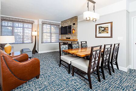 Sample Living and Dining Area With Fireplace (see below for unit-type specific photos)