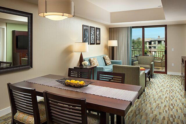 Sample Living and dining area in larger one-bedroom and two-bedroom villas.