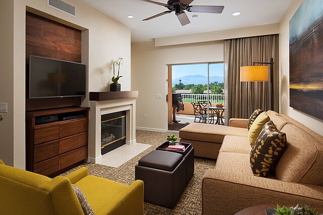 Sample Living area in the larger one- and two-bedroom villas