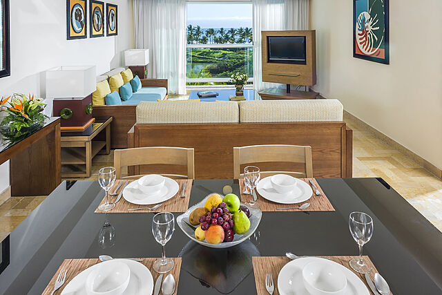 Sample living and dining area in suites