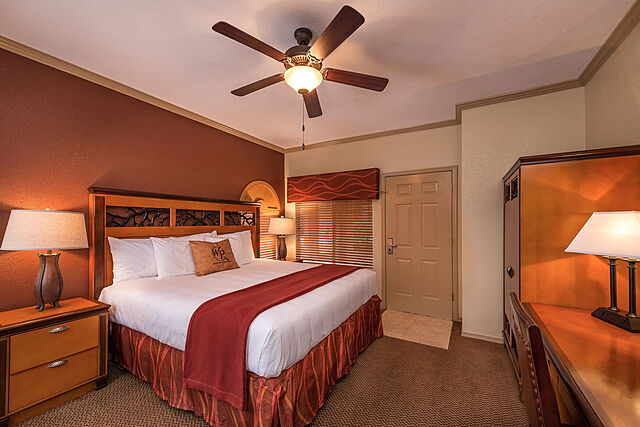 Sample bedroom in one- and two-bedroom villas