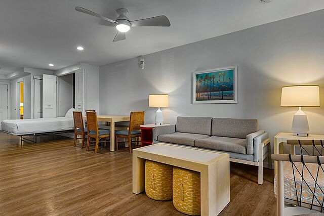 Sample three-bedroom suite living area