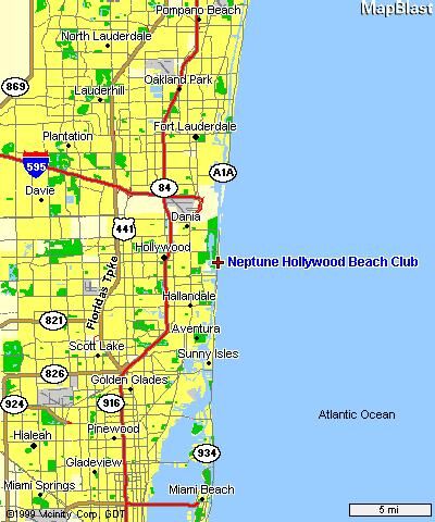 Map to the Neptune Hollywood Beach Club