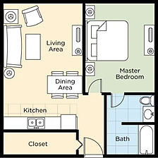 Club Wyndham Long Wharf — Sample 1 Bedroom Deluxe Floorplan