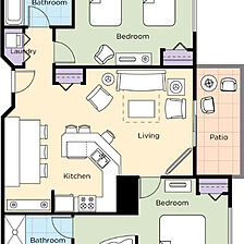 Club Wyndham Great Smokies Lodge — Sample 2 Bedroom Deluxe Floorplan
