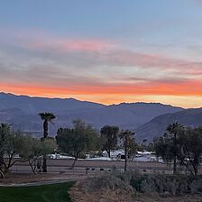 Sunset and mountain view from deck