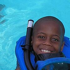 Youngest son swam with snorkle equipment
