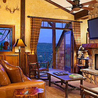 Big Cedar Wilderness Club &mdash; Sample living area with fireplace