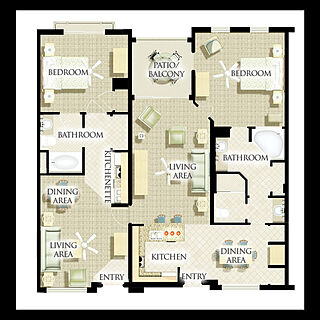 Harborside Resort at Atlantis &mdash; 2 Bedroom Premium (Lock-off) Villa Floorplan