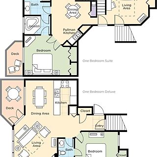 Club Wyndham Resort at Fairfield Mountains — 1 Bedroom Suite and 1 Bedroom Deluxe Floorplans (2 Bedroom Lock-off Together)
