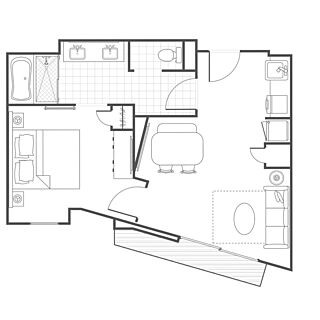 Marriott Vacation Club, Waikiki &mdash; One-bedroom suite (king) floorplan