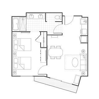 Marriott Vacation Club, Waikiki &mdash; One-bedroom suite (doubles) floorplan