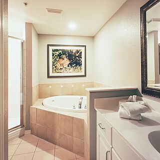Holiday Inn Club Vacations at Orange Lake Resort - River Island — Sample three-bedroom lock-off villa bathroom