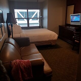 Owners photo of bed and sofabed, looking to window